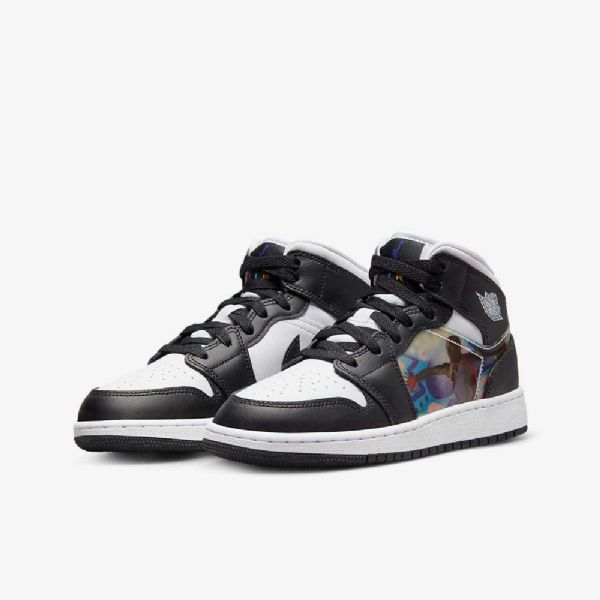 Nike Air Jordan 1 Mid Tops Sko Til Børn Sort Rød Mørk