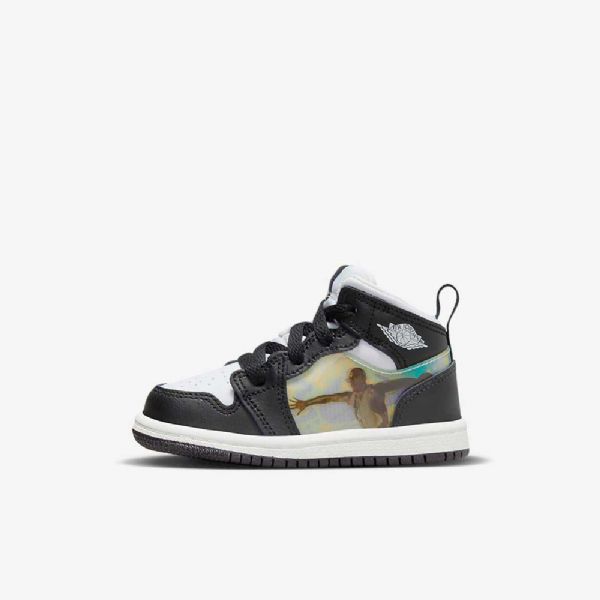 Nike Air Jordan 1 Mid Tops Sko Til Børn Sort Rød Mørk