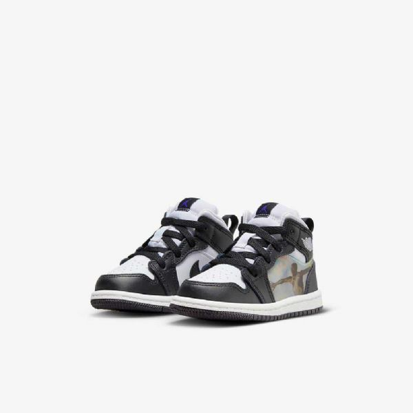Nike Air Jordan 1 Mid Tops Sko Til Børn Sort Rød Mørk