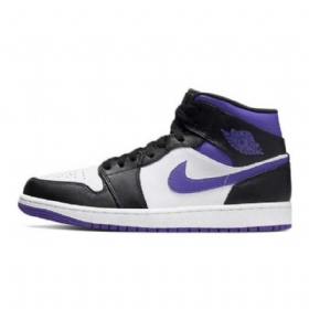 Nike Air Jordan 1 Mid Tops Sko Til Damer Hvid Sort Lilla