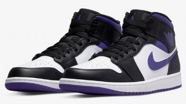 Nike Air Jordan 1 Mid Tops Sko Til Damer Hvid Sort Lilla