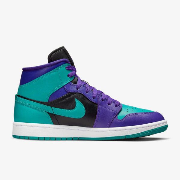 Nike Air Jordan 1 Mid Tops Sko Til Damer Lilla Sort Hvid