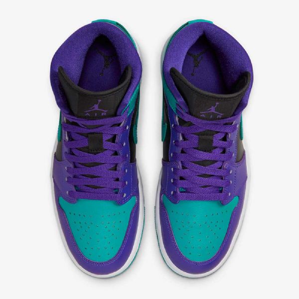 Nike Air Jordan 1 Mid Tops Sko Til Damer Lilla Sort Hvid