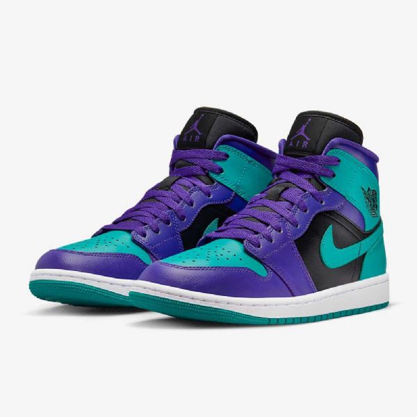 Nike Air Jordan 1 Mid Tops Sko Til Damer Lilla Sort Hvid