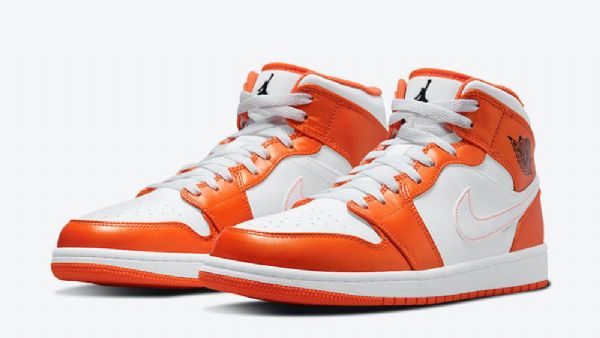 Nike Air Jordan 1 Mid Tops Sko Til Damer Orange Hvid