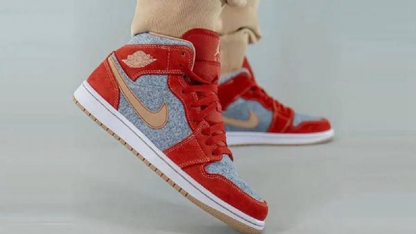 Nike Air Jordan 1 Mid Tops Sko Til Damer Rød Grå