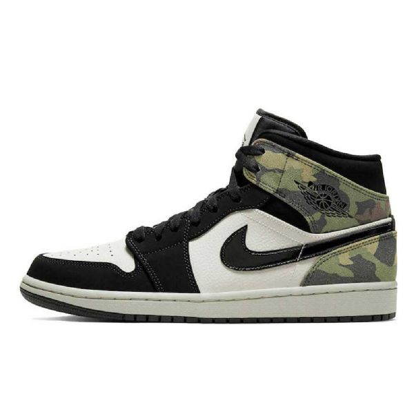 Nike Air Jordan 1 Mid Tops Sko Til Mænd Camouflage Grøn