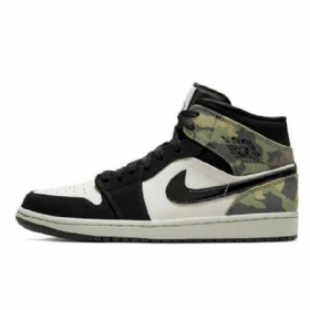 Nike Air Jordan 1 Mid Tops Sko Til Mænd Camouflage Grøn