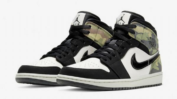Nike Air Jordan 1 Mid Tops Sko Til Mænd Camouflage Grøn