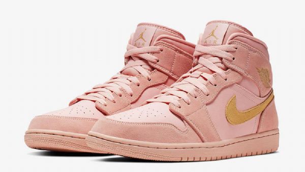 Nike Air Jordan 1 Mid Tops Sko Til Mænd Coral Guld