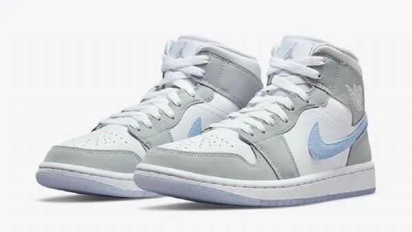Nike Air Jordan 1 Mid Tops Sko Til Mænd Grå Blå