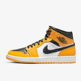 Nike Air Jordan 1 Mid Tops Sko Til Mænd Gul Hvid Sort