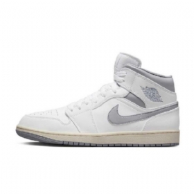 Nike Air Jordan 1 Mid Tops Sko Til Mænd Hvid Grå