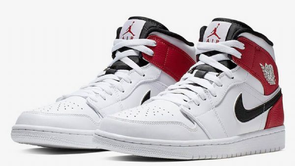 Nike Air Jordan 1 Mid Tops Sko Til Mænd Hvid Rød