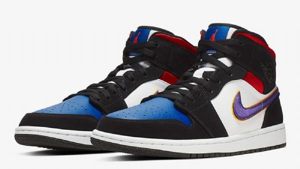 Nike Air Jordan 1 Mid Tops Sko Til Mænd Lilla Hvid Rød
