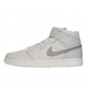Nike Air Jordan 1 Mid Tops Sko Til Mænd Lysegrå