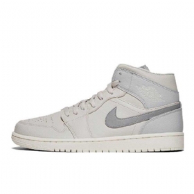 Nike Air Jordan 1 Mid Tops Sko Til Mænd Lysegrå