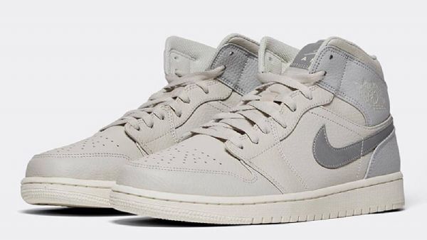 Nike Air Jordan 1 Mid Tops Sko Til Mænd Lysegrå