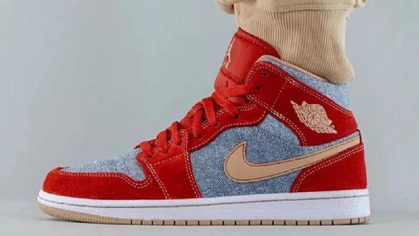 Nike Air Jordan 1 Mid Tops Sko Til Mænd Rød Grå