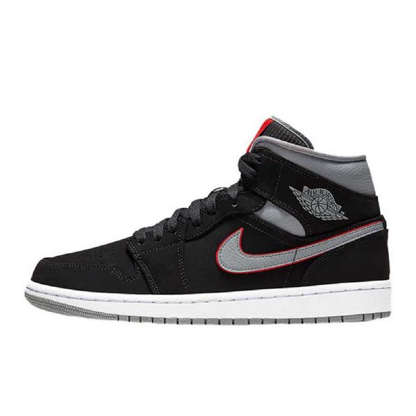Nike Air Jordan 1 Mid Tops Sko Til Mænd Sort Grå Rød