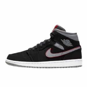 Nike Air Jordan 1 Mid Tops Sko Til Mænd Sort Grå Rød