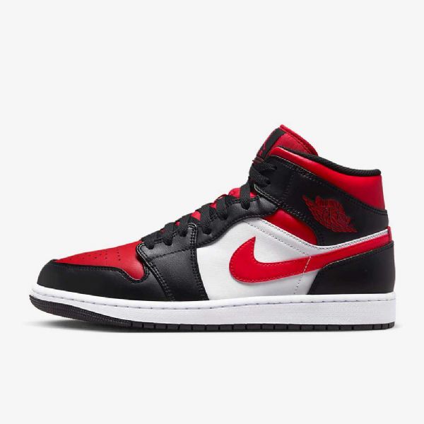 Nike Air Jordan 1 Mid Tops Sko Til Mænd Sort Hvid Rød