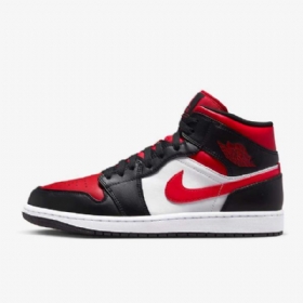 Nike Air Jordan 1 Mid Tops Sko Til Mænd Sort Hvid Rød
