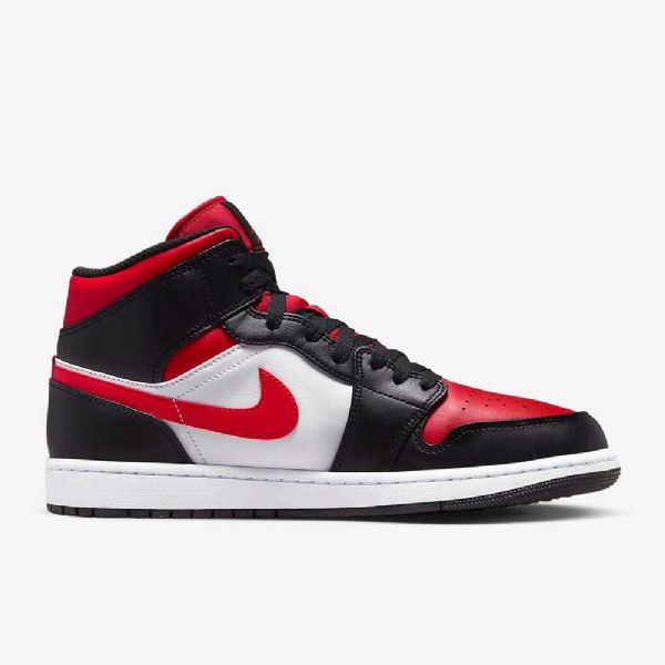 Nike Air Jordan 1 Mid Tops Sko Til Mænd Sort Hvid Rød