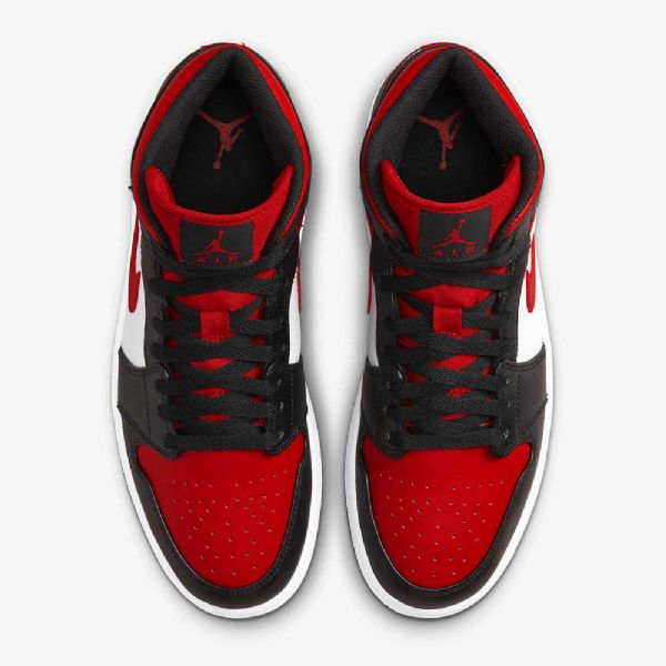 Nike Air Jordan 1 Mid Tops Sko Til Mænd Sort Hvid Rød