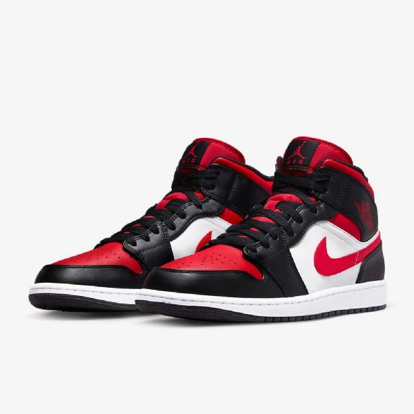 Nike Air Jordan 1 Mid Tops Sko Til Mænd Sort Hvid Rød