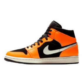 Nike Air Jordan 1 Mid Tops Sko Til Mænd Sort Orange