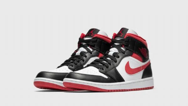 Nike Air Jordan 1 Mid Tops Sko Til Mænd Sort Rød