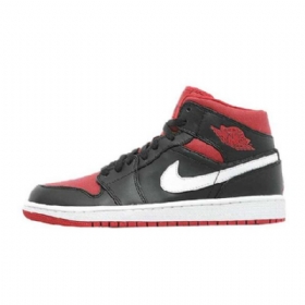Nike Air Jordan 1 Mid Tops Sko Til Mænd Sort Rød