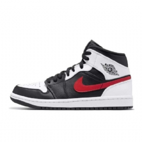 Nike Air Jordan 1 Mid Tops Sko Til Mænd Sort Rød Hvid