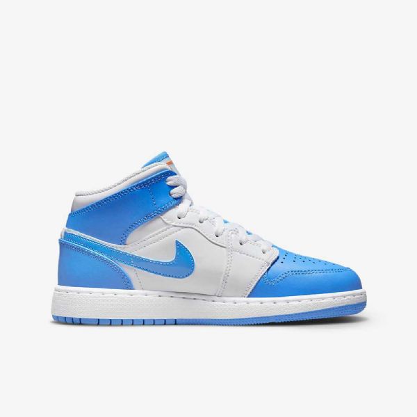 Nike Air Jordan 1 Mid Tops Sneaker Skolesko Til Børn Hvid Blå