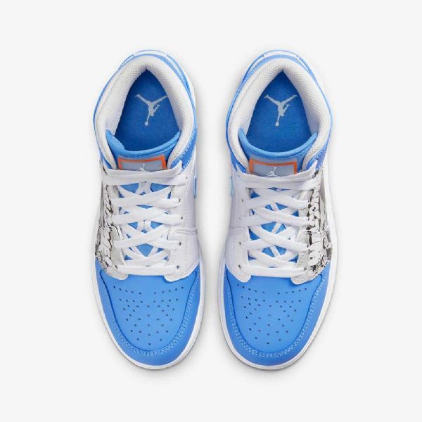 Nike Air Jordan 1 Mid Tops Sneaker Skolesko Til Børn Hvid Blå