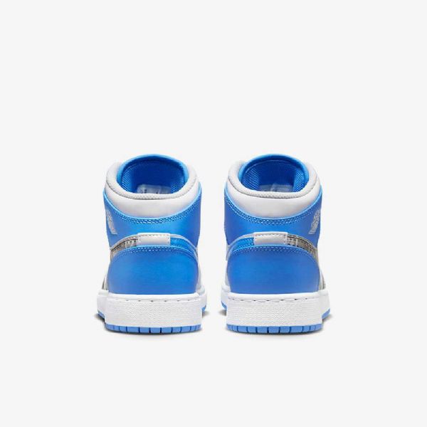 Nike Air Jordan 1 Mid Tops Sneaker Skolesko Til Børn Hvid Blå