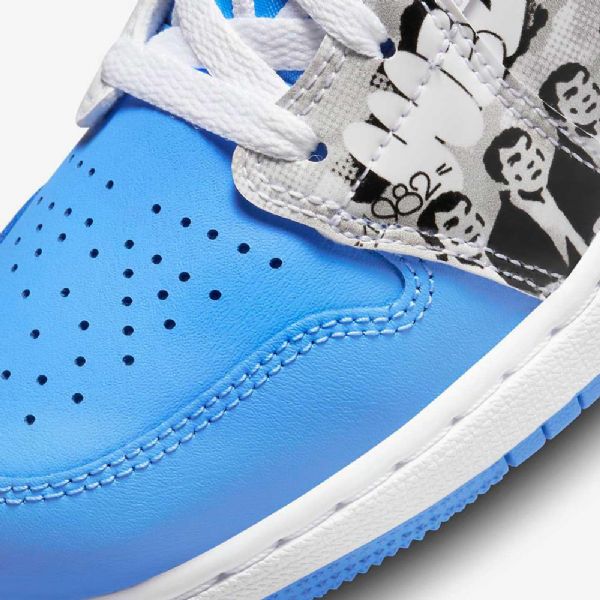 Nike Air Jordan 1 Mid Tops Sneaker Skolesko Til Børn Hvid Blå