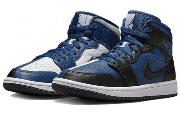 Nike Air Jordan 1 Mid Tops Split Sko Til Damer Blå Sort Hvid
