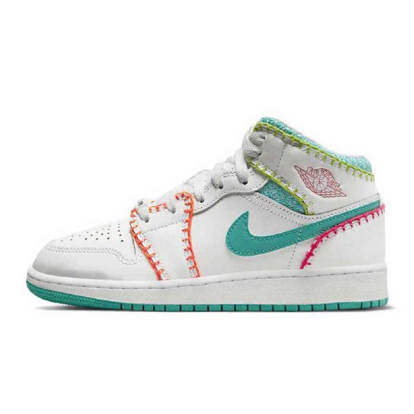 Nike Air Jordan 1 Mid Tops Strik Gs Sko Til Damer Hvid Flerfarvet