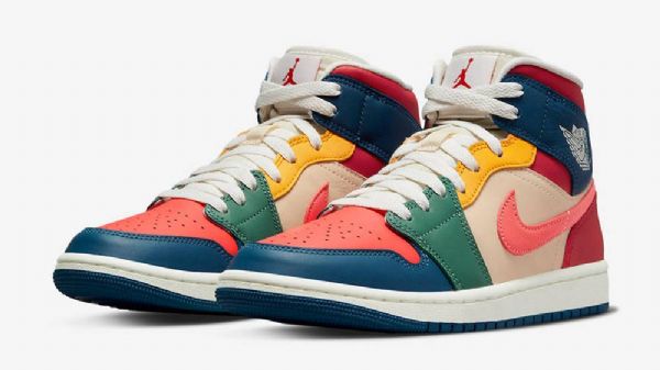 Nike Air Jordan 1 Mid Tops Syvfarvede Sko Til Kvinder Multifarvet