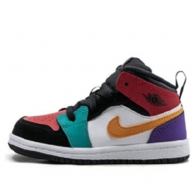 Nike Air Jordan 1 Mid Tops Td Retro Basketball Sko Til Børn Flerfarvet