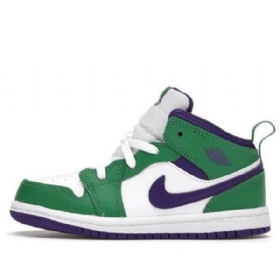 Nike Air Jordan 1 Mid Tops Td Retro Basketball Sko Til Børn Grøn Hvid Lilla