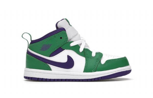 Nike Air Jordan 1 Mid Tops Td Retro Basketball Sko Til Børn Grøn Hvid Lilla