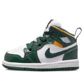 Nike Air Jordan 1 Mid Tops Td Retro Basketball Sko Til Børn Grøn Sort