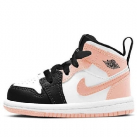 Nike Air Jordan 1 Mid Tops Td Retro Basketball Sko Til Børn Sort Coral