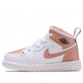 Nike Air Jordan 1 Mid Tops Td Sko Til Børn Hvid Lyserød Guld
