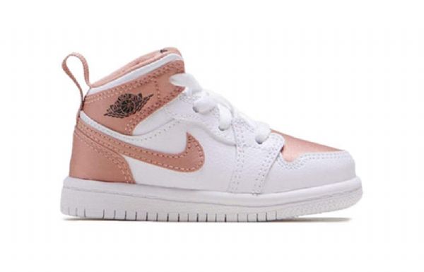 Nike Air Jordan 1 Mid Tops Td Sko Til Børn Hvid Lyserød Guld