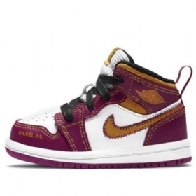 Nike Air Jordan 1 Mid Tops Td Sko Til Børn Lilla Hvid Gul