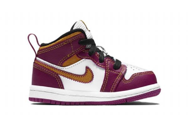 Nike Air Jordan 1 Mid Tops Td Sko Til Børn Lilla Hvid Gul